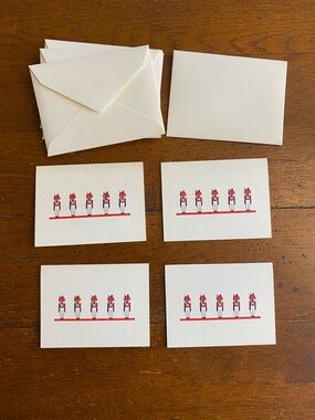 VTG Crane’s 4 Notecards Christmas Gift Tags Embossed Red Toy Soldiers Envelopes